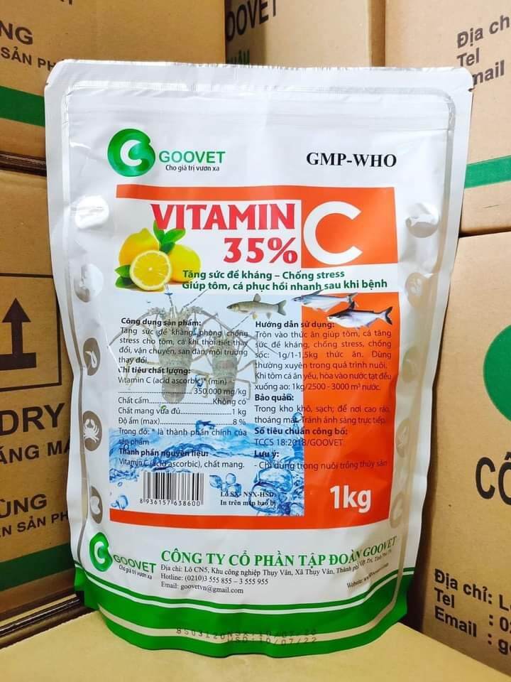Vitamin c 35% chống nóng, giải nhiệt, tăng sức đề kháng cho tôm cá ếch