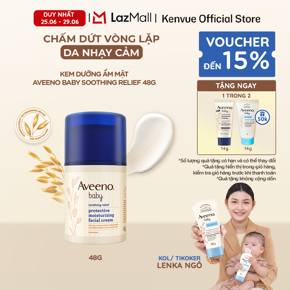 Kem dưỡng ẩm mặt làm dịu da nhạy cảm, khô ngứa Aveeno Baby Soothing Relief 48g