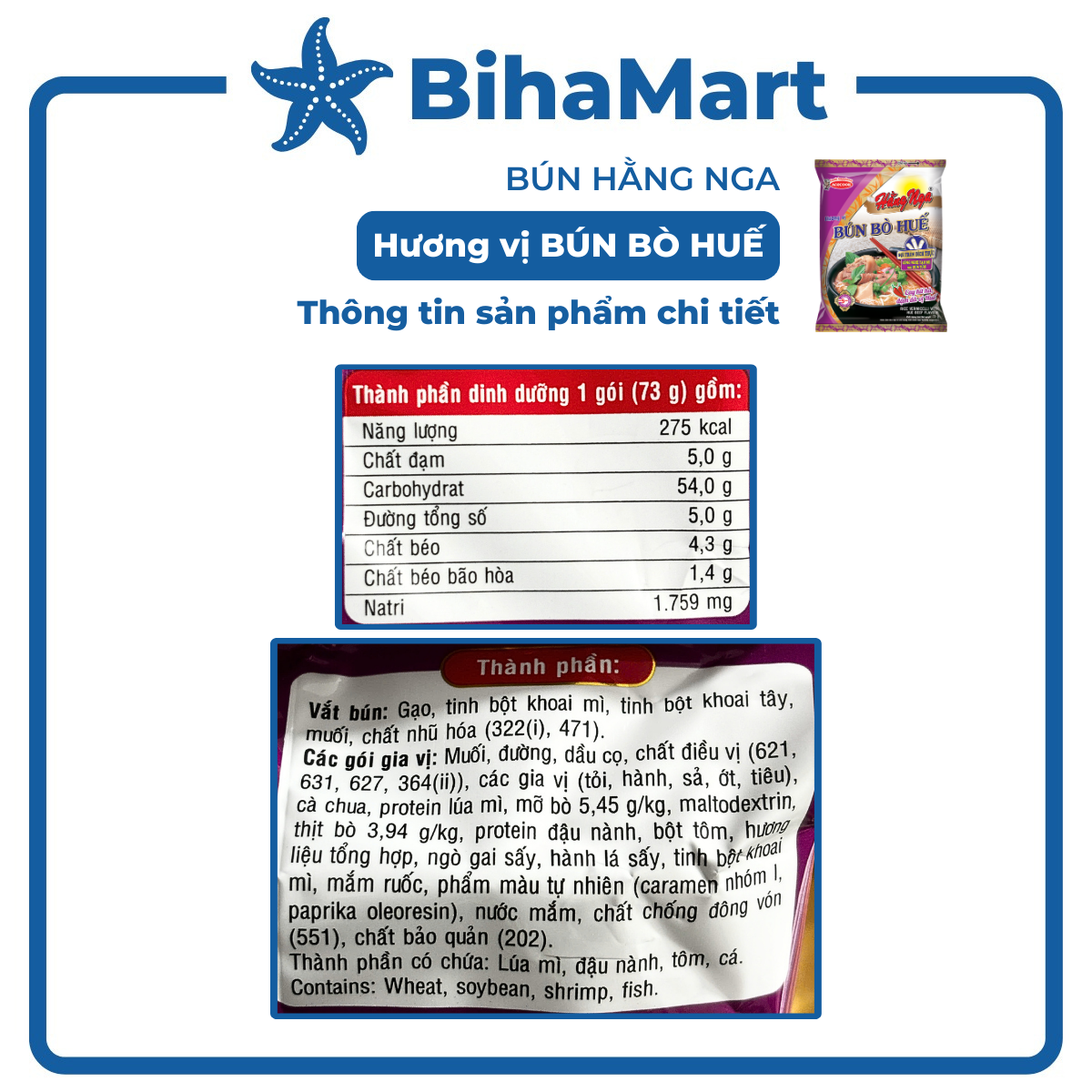 [SET 5 GÓI] - ACECOOK - Bún bò Huế Hằng Nga, Hằng Nga Bún bò Huế, Bún Hằng Nga hương vị Bún bò Huế, Bún bò Acecook (73g/gói)