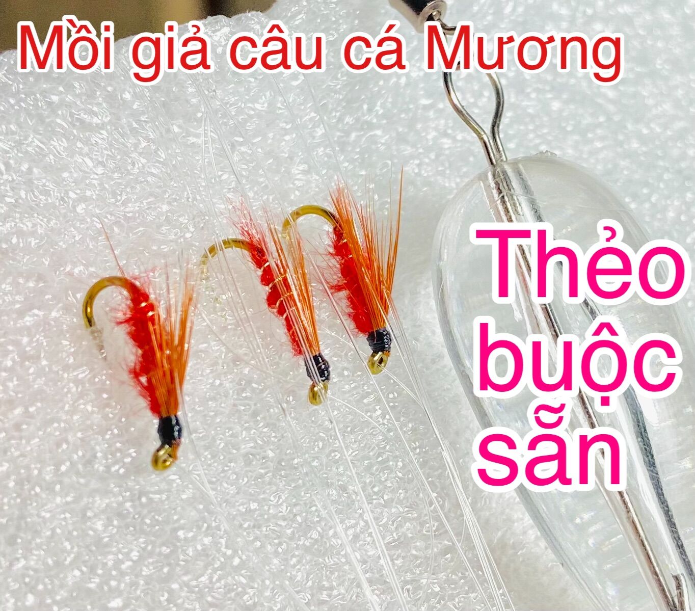 Thẻo câu cá mương buộc sẵn 3 con mồi bọ + hạt trợ lực ném xa 4,8g