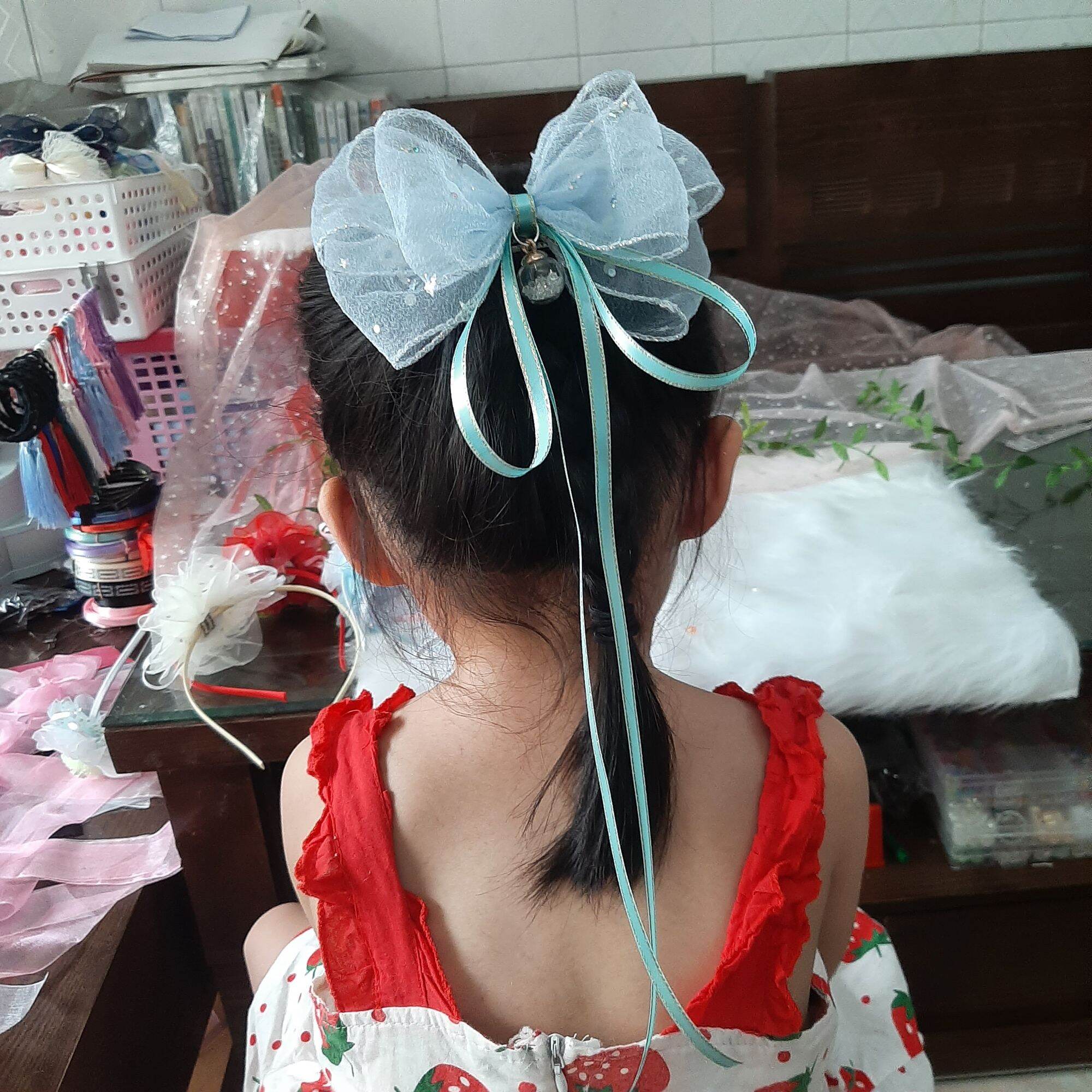 Kẹp tóc nơ trăng sao đính ngọc lấp lánh (mua 10 tặng 1)