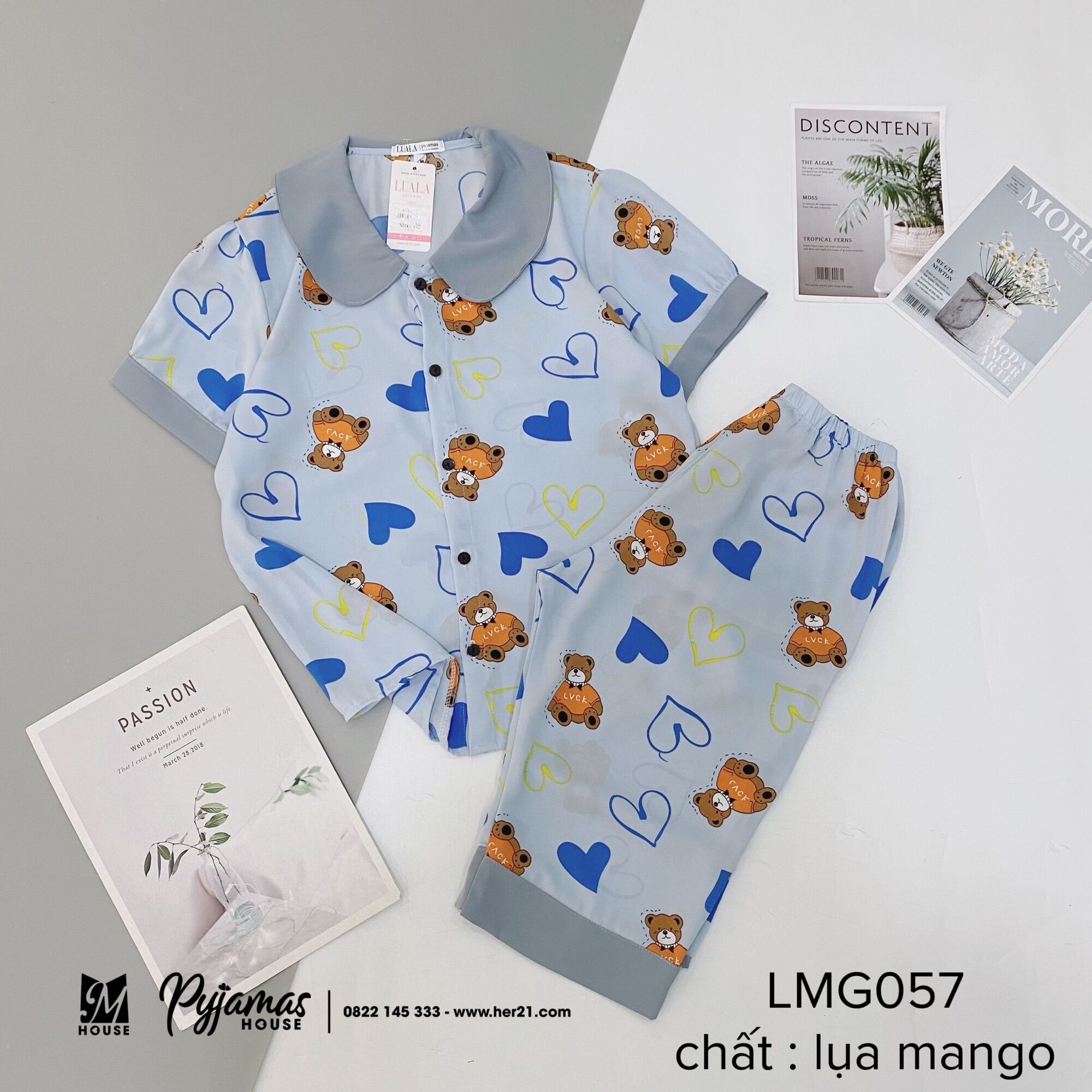 Bộ pyjama lụa Mang tay ngắn quần lửng cao cấp