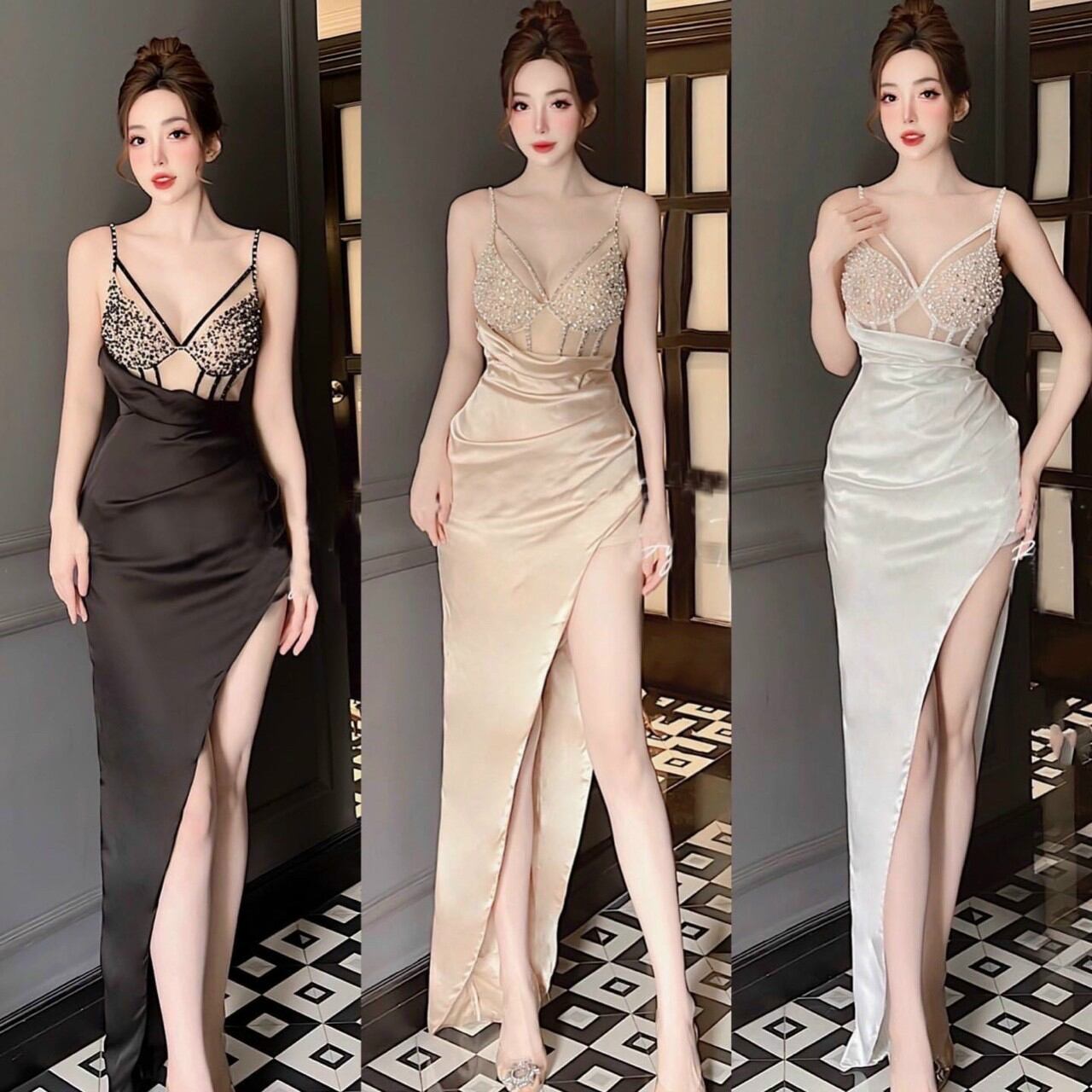 Đầm body cổ tim xẻ đùi