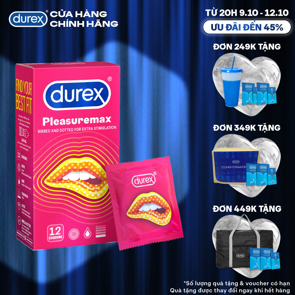 [TỪ 20H | 9-12.10 VOUCHER GIẢM THÊM 5%] Bao cao su Durex Pleasuremax gân gai tăng khoái cảm (size 56mm, 12 bao/hộp)