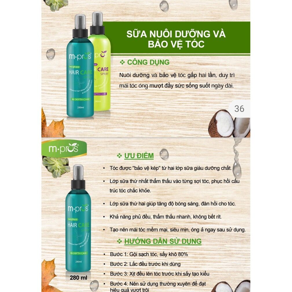 Sữa nuôi dưỡng bảo vệ tóc m.pros hair care spray 280ml