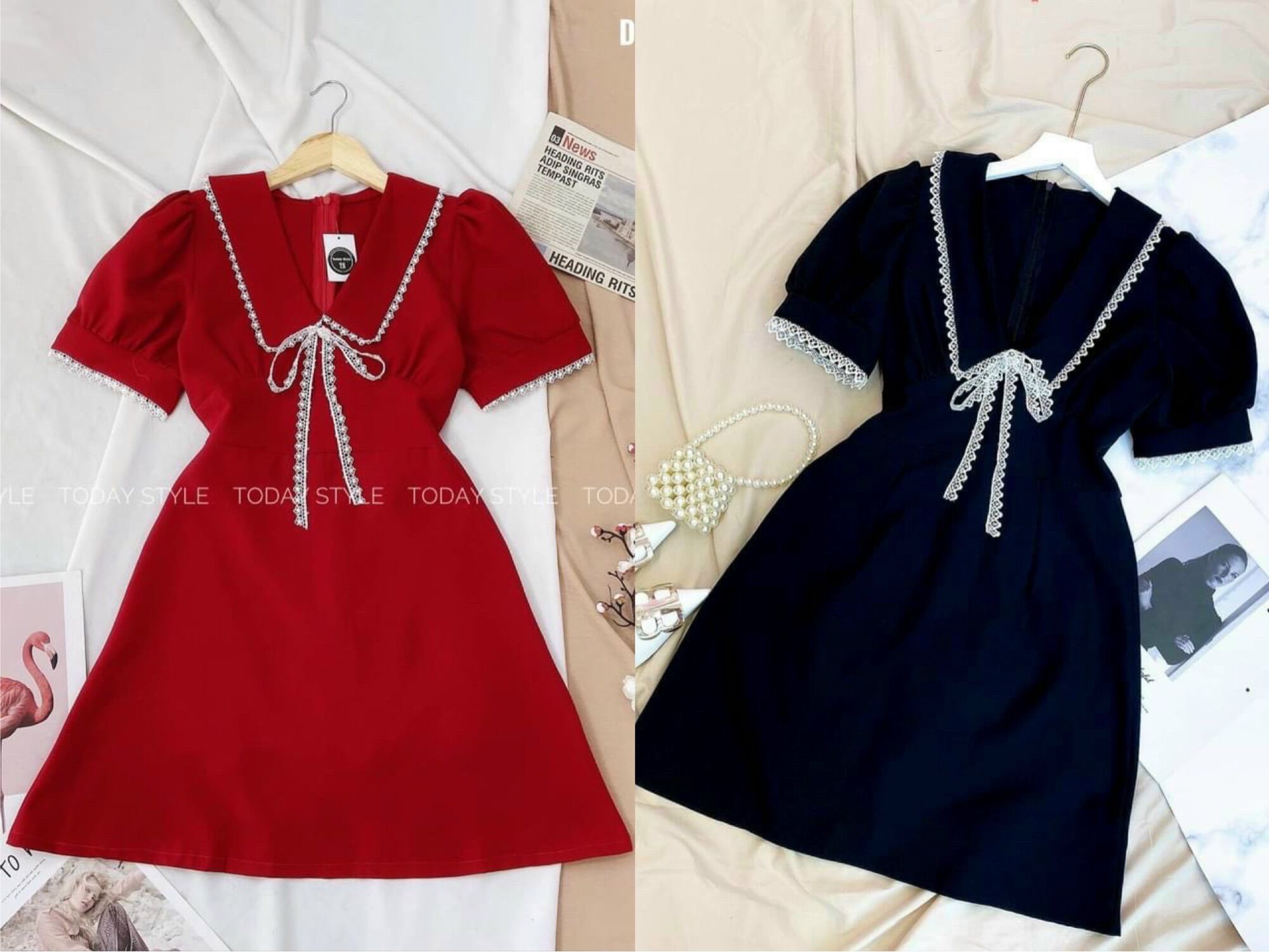 Đầm phối ren nơ Big size dành cho khách ngoại cỡ từ 60-90 ký
