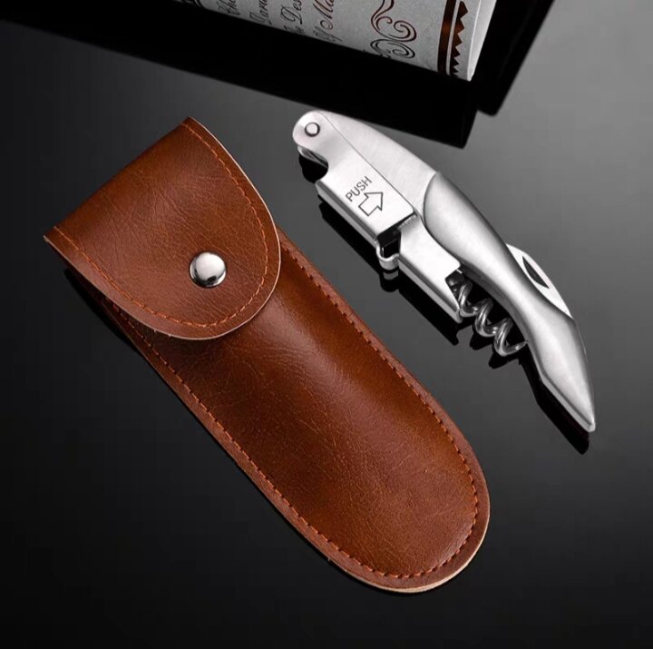 Dụng cụ mở vang, đồ khui vang, đồ khui bia, khui nắp chai inox cao cấp có bao da