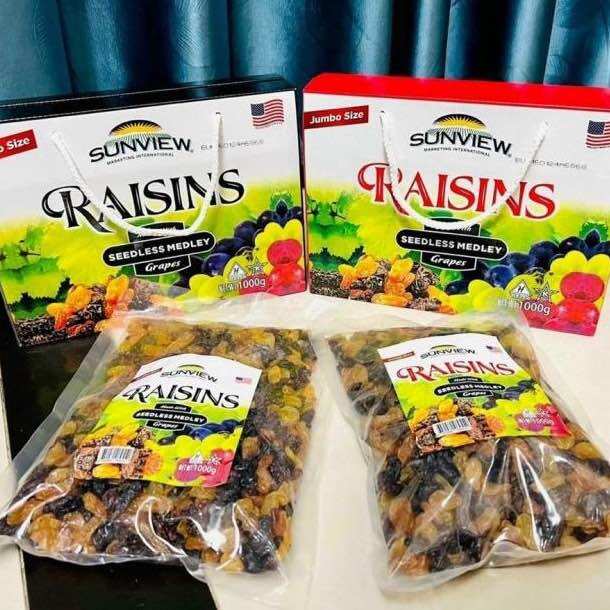 1kg nho raisins dạng hộp túi hàng mỹ