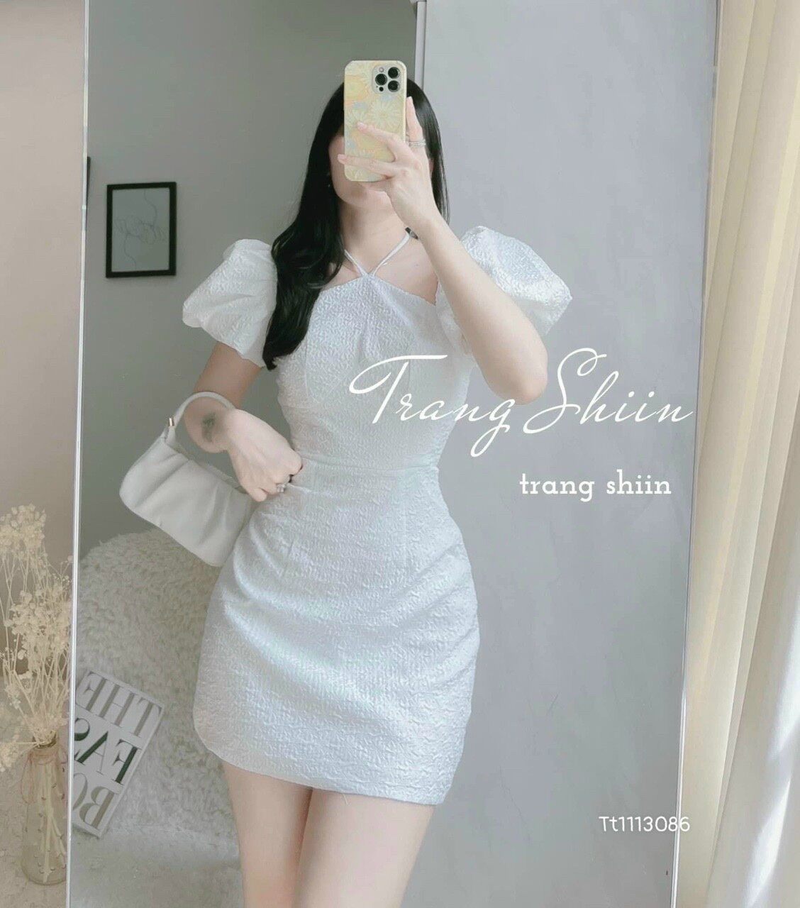 Đầm xốp cổ yếm tay phồng 2 màu