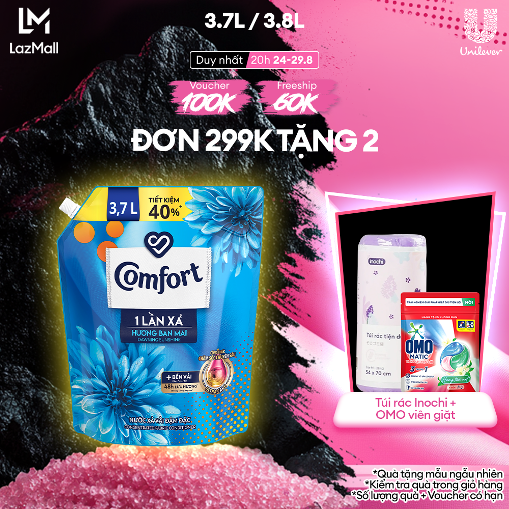 Nước Xả Vải Comfort Đậm Đặc Một Lần Xả Hương Ban Mai Túi 3.8L