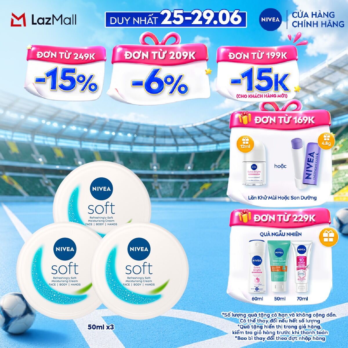 Bộ 03 Kem Dưỡng Mềm Da Nivea Soft 50ml x3