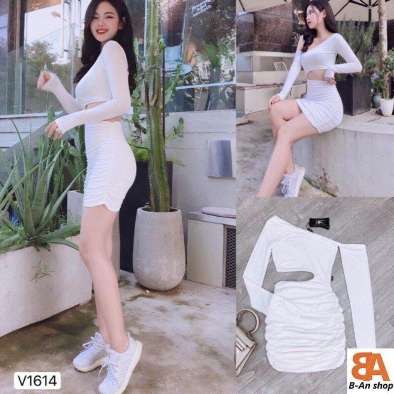 [HCM]đầm body khoét eo tay dài