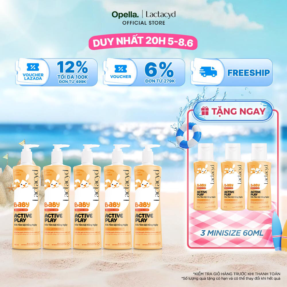 Bộ 5 SữaTắm Gội Hằng Ngày Cho Bé Lactacyd Baby Active Play, Giúp Đề Kháng Da Và Bảo Vệ Bé Khỏi Vi Khuẩn 500ml
