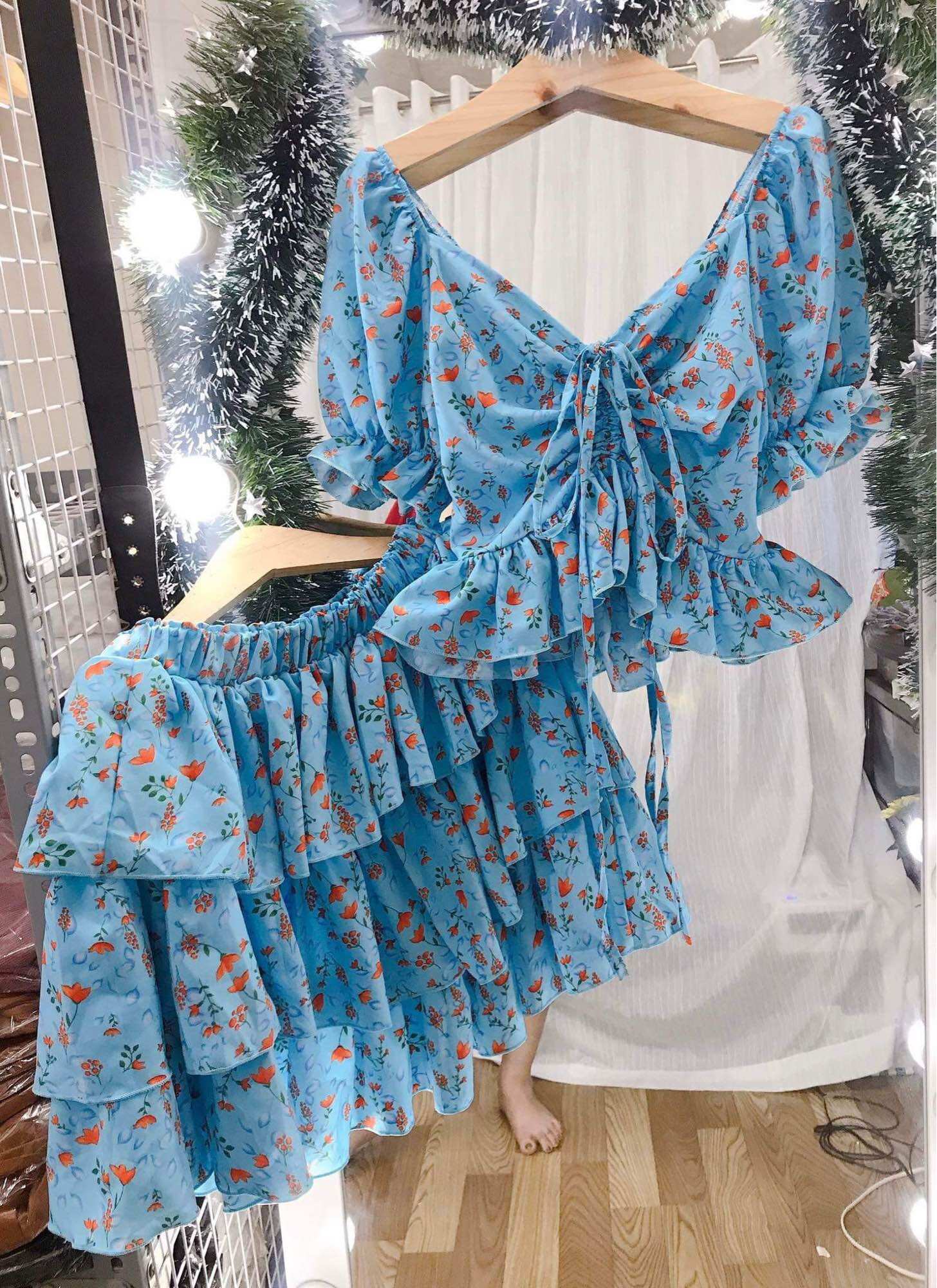 [Bigsize 60-85kg] Set Áo rút+ Chân váy 3 tầng