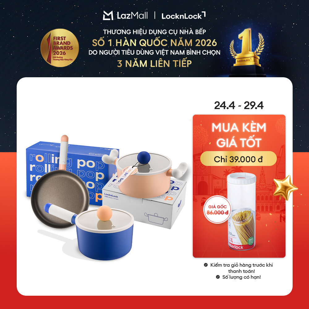 Nồi, Chảo chống dính LockLock Rolling Pop LOP nắp nồi thủy tinh - 16cm - 18cm - 22cm Dùng được trên bếp điện từ