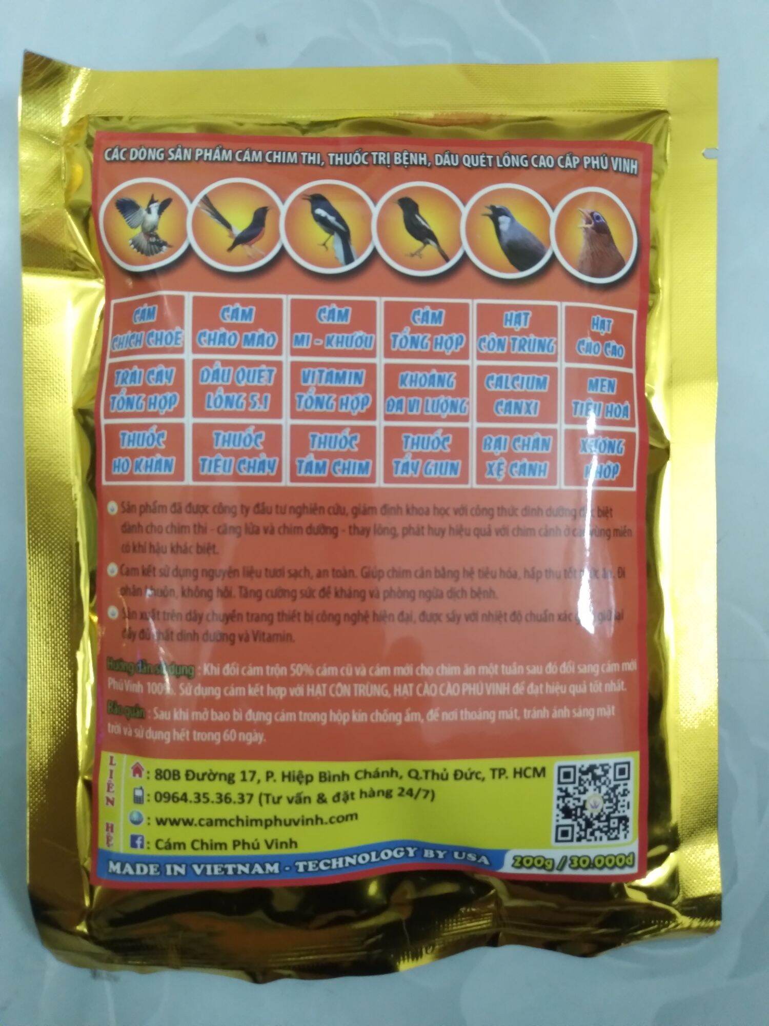 Cám cho chích chòe lửa, chòe than,chòe đất Phú Vinh ( cám dưỡng và thay lông) 200g