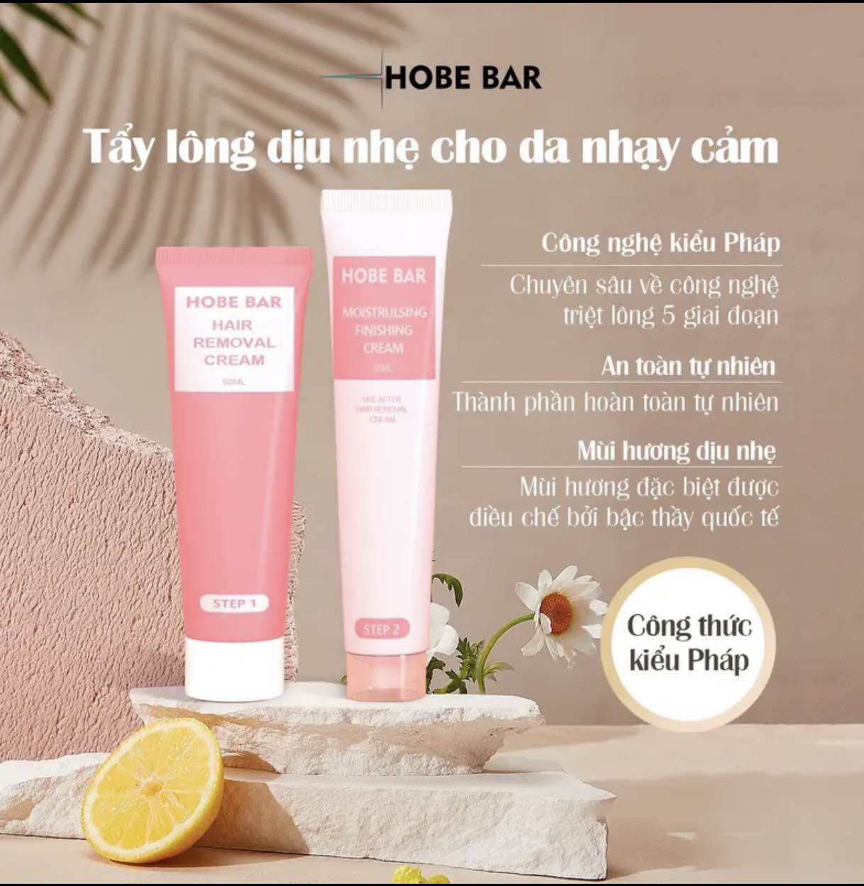 Kem tẩy lông HOBEBAR 50g + Gel dưỡng phục hồi 30g chiết xuất thực vật dành cho nam và nữ giúp loại b