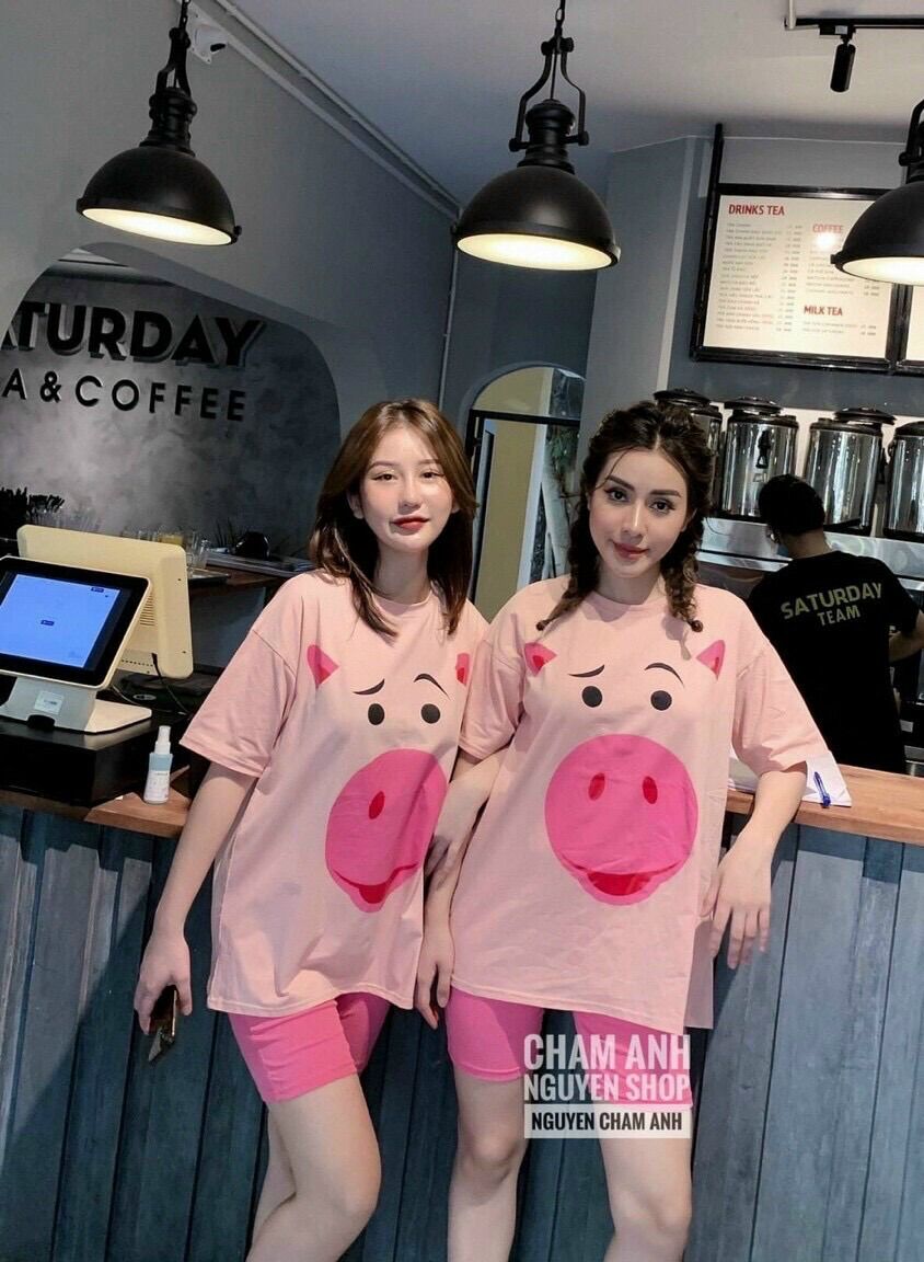 Set Legging Ngố + Tshirt Heo Hồng