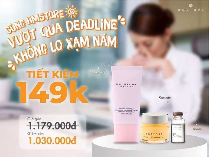 Combo HM TOre gồm (1 face nám 1 serum trắng da 1 chống nắng)