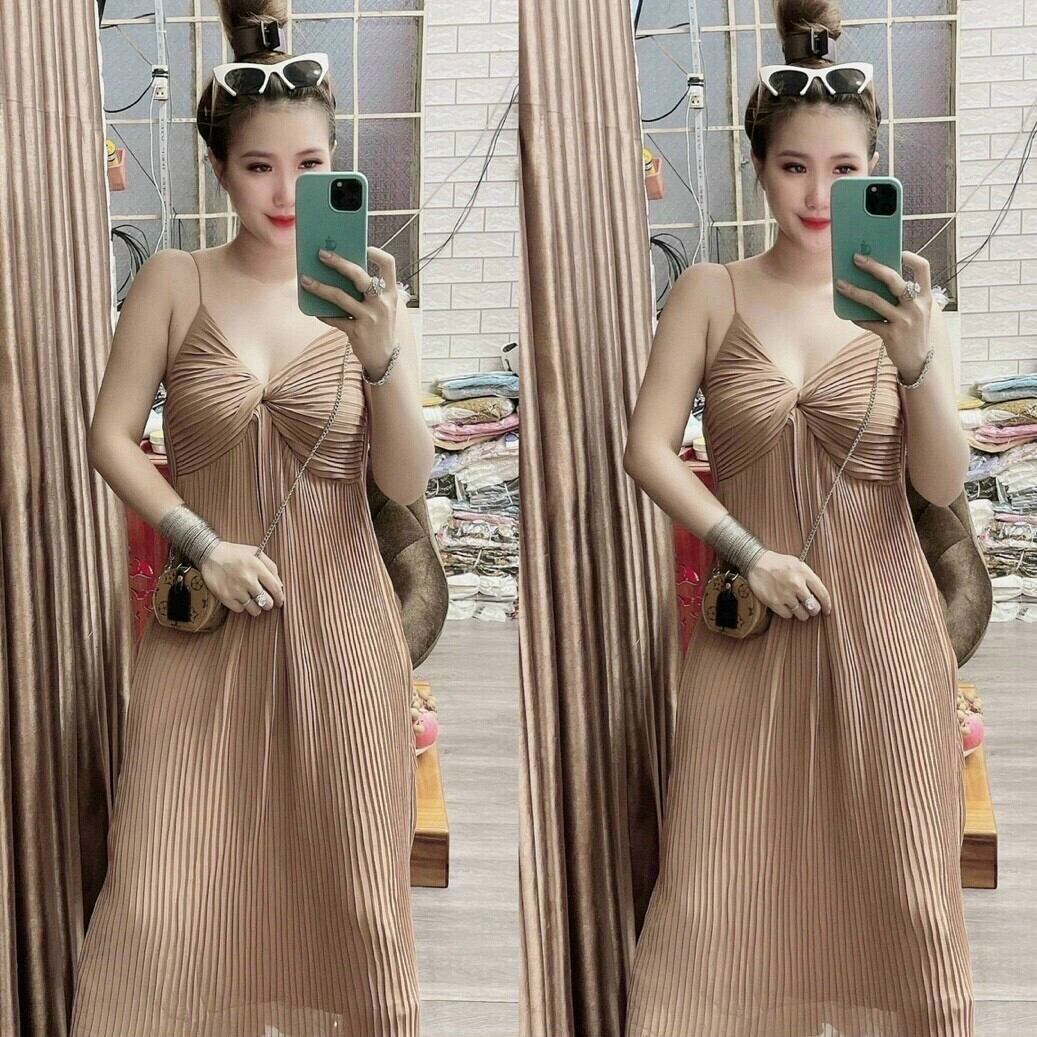 Đầm 2 Dây Xoắn Ngực Dập Ly