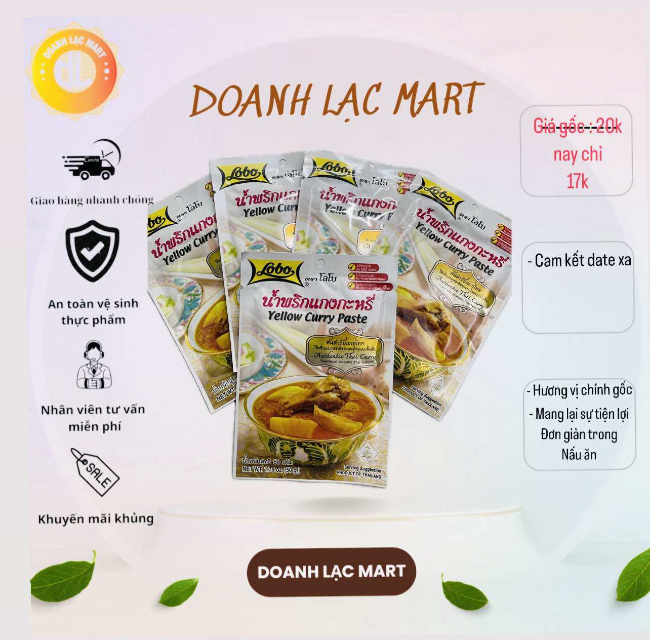 [Lobo Thailand] Gói Gia vị cà ri 50gr, VÀNG Yellow Curry Paste