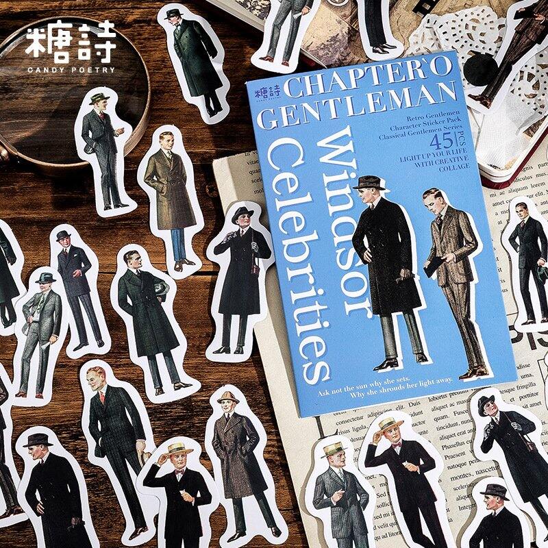 🍓 Gói/Set 45 sticker nhân vật quý ông Gentleman phong cách Vintage cổ điển #A1402