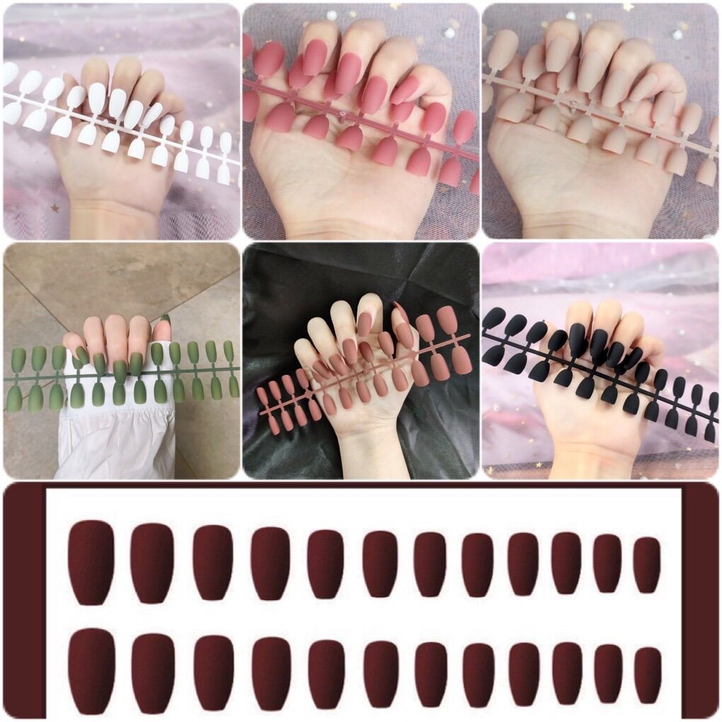 Bộ 24 móng tay hình thang nhám kèm keo dán