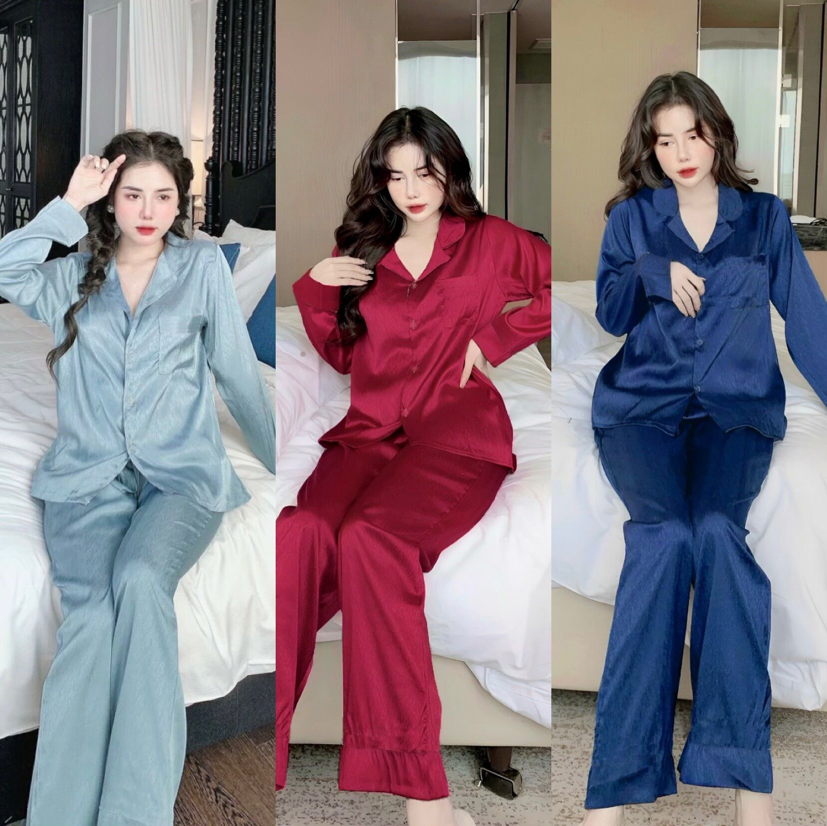 Đồ bộ lụa xước ánh kim cao cấp 2 túi sang chảnh 55-75kg r