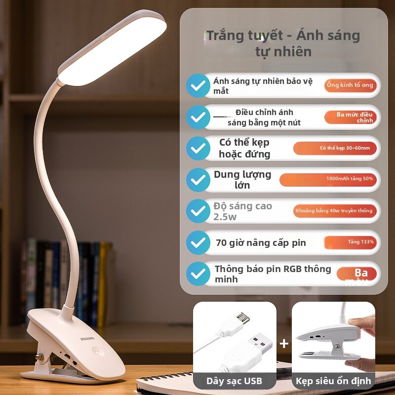 Philips | Đèn Bàn Kẹp Học Ergonomic Bảo Vệ Mắt Thời Gian Sẵn Sàng Dài