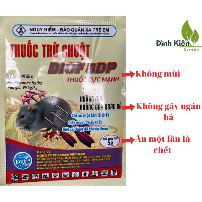 Thuốc diệt chuột Diof 5DP gói 5gr Không mùi, Không gây ngán