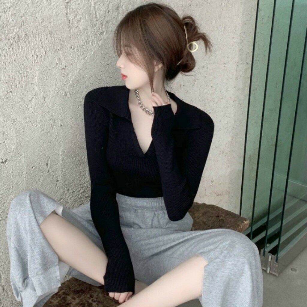 Áo croptop tay dài cột nơ sau lưng