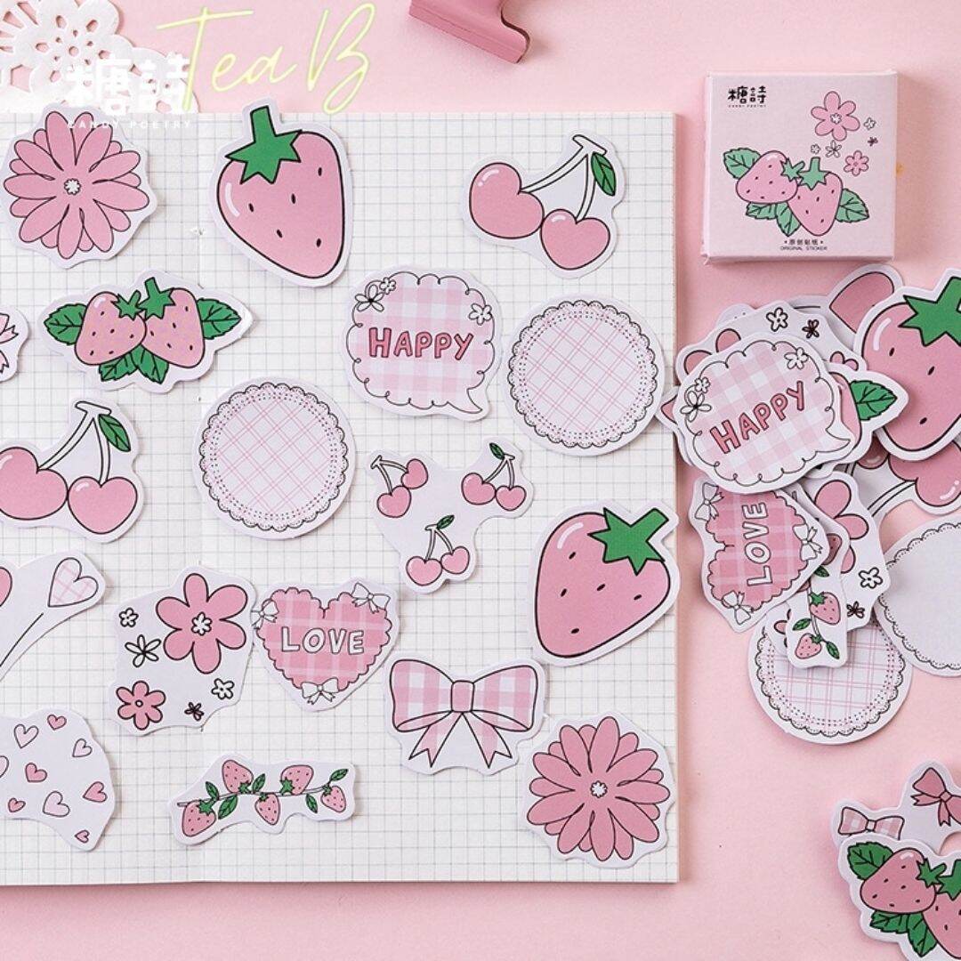 Set 45 sticker (miếng dán) trang trí tông hồng (Tea.B_ST22)