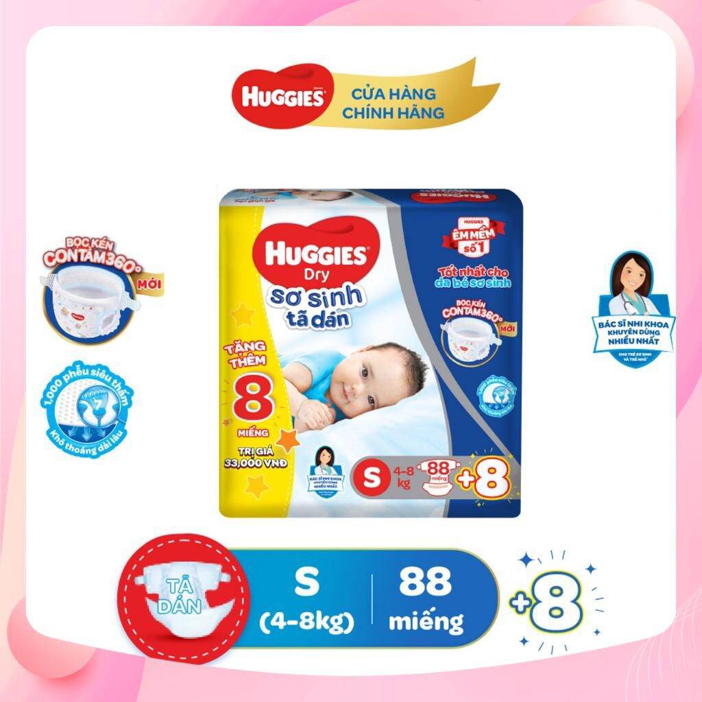 [Tặng 10 miếng] Tã dán Huggies M76 +10 miếng. Date 2024