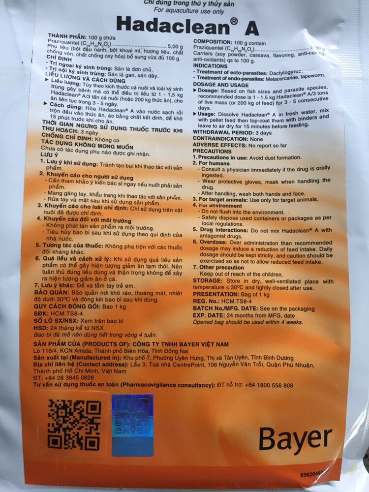 Hadaclean A( Ngoại, nội ký sinh trùng thuỷ sản)