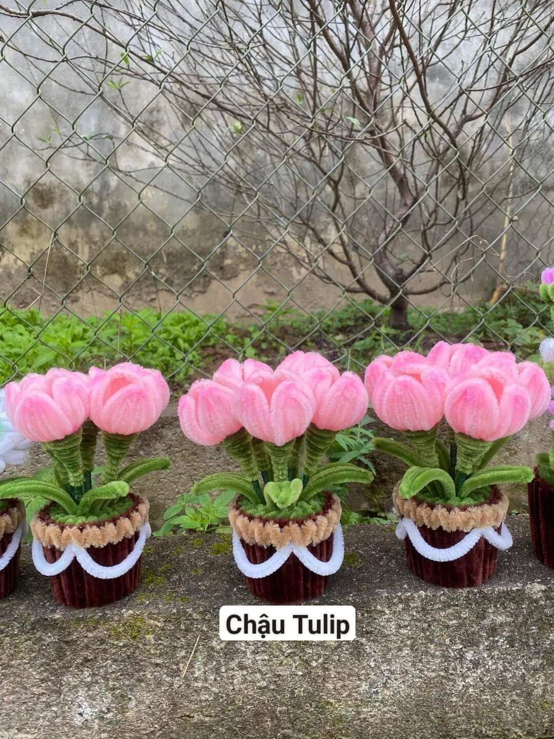 ( kèm túi đựng ) Chậu hoa mi ni bằng kẽm nhung làm sẵn