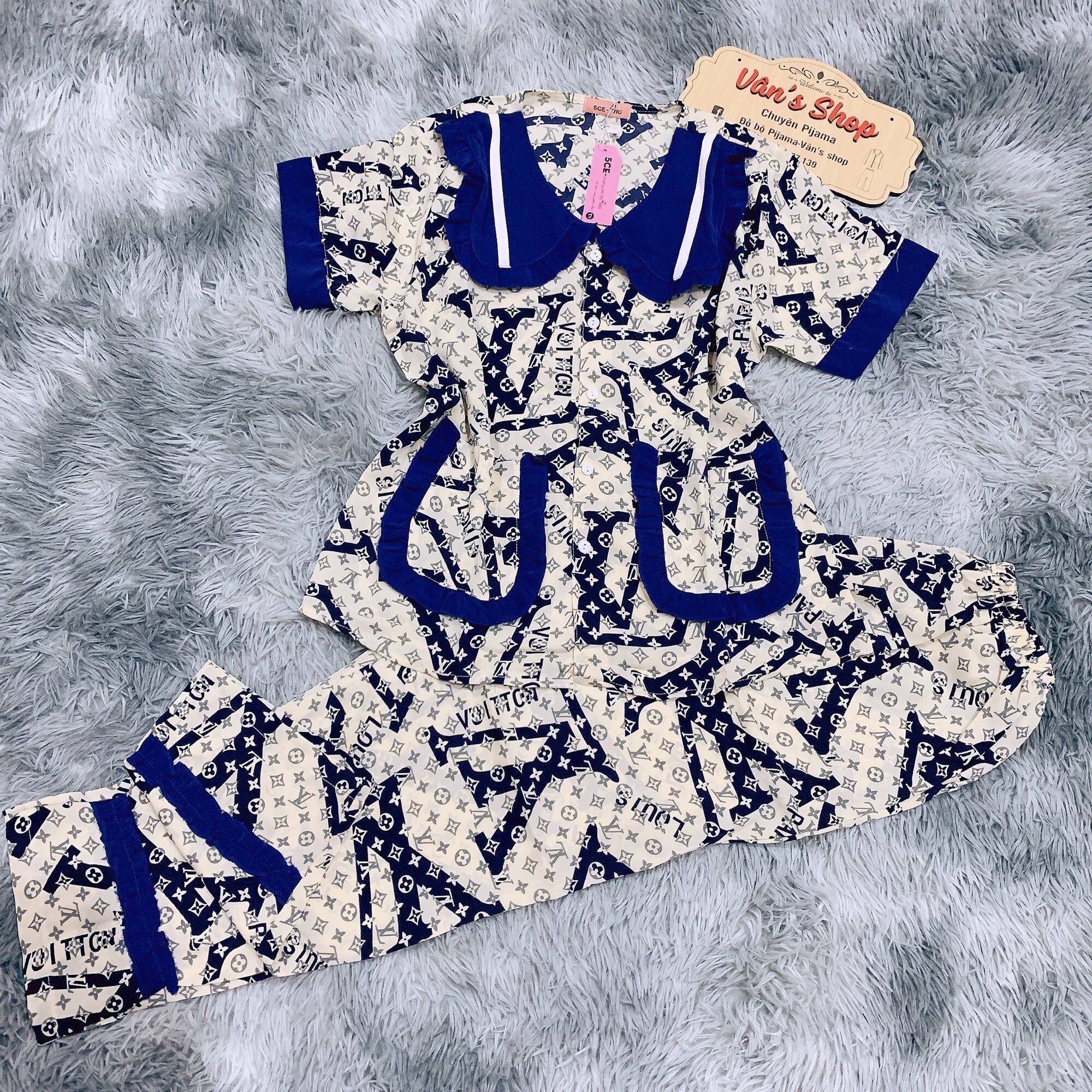 Bộ pijama tay ngắn quần dài lụa mango, cổ sen/sen bèo, Freesize
