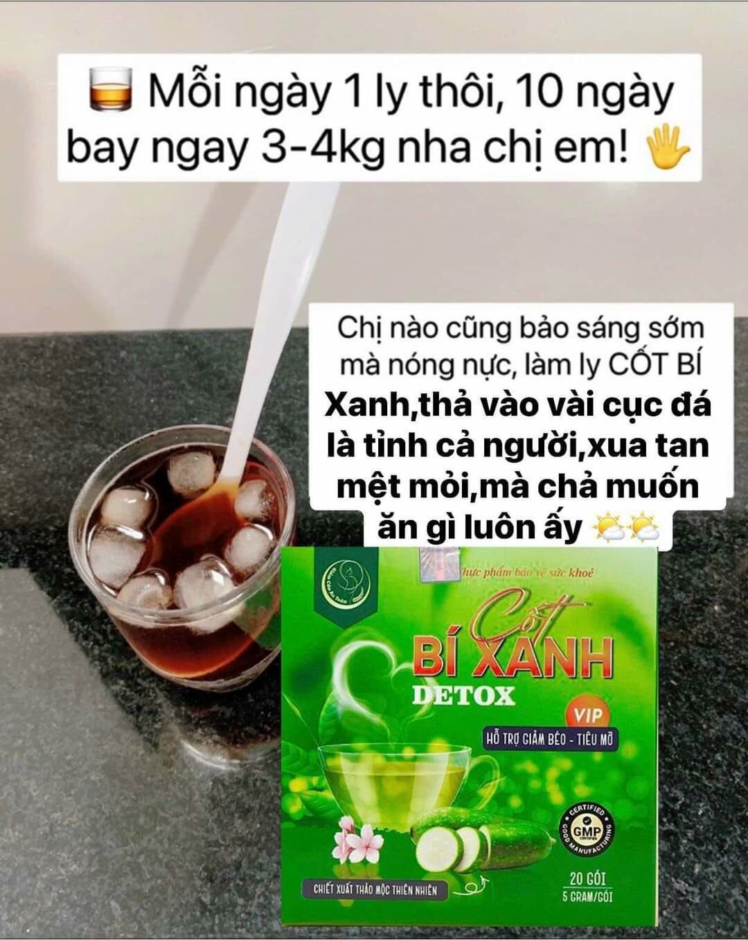 Bí xanh detox Vip mạnh giảm hiệu quả hộp 20 gói