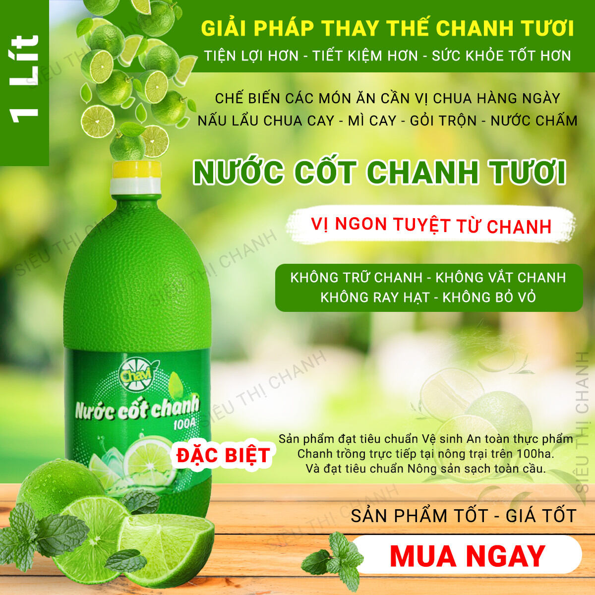 Nước Cốt Chanh Tươi CHAVI 1 Lít [NHÀ CUNG CẤP - Có Cam Kết]