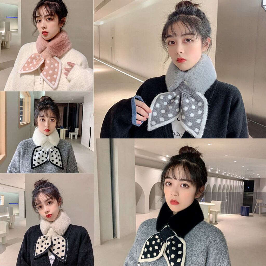 Khăn quàng cổ lông mềm nơ chấm bi cute