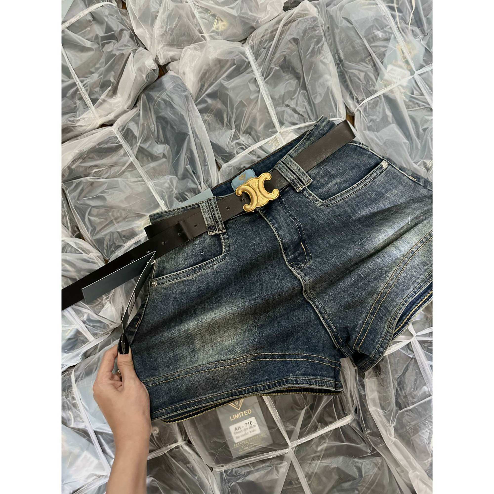 (Hình thật sản phẩm )quần short jeans lưng cao co dãn