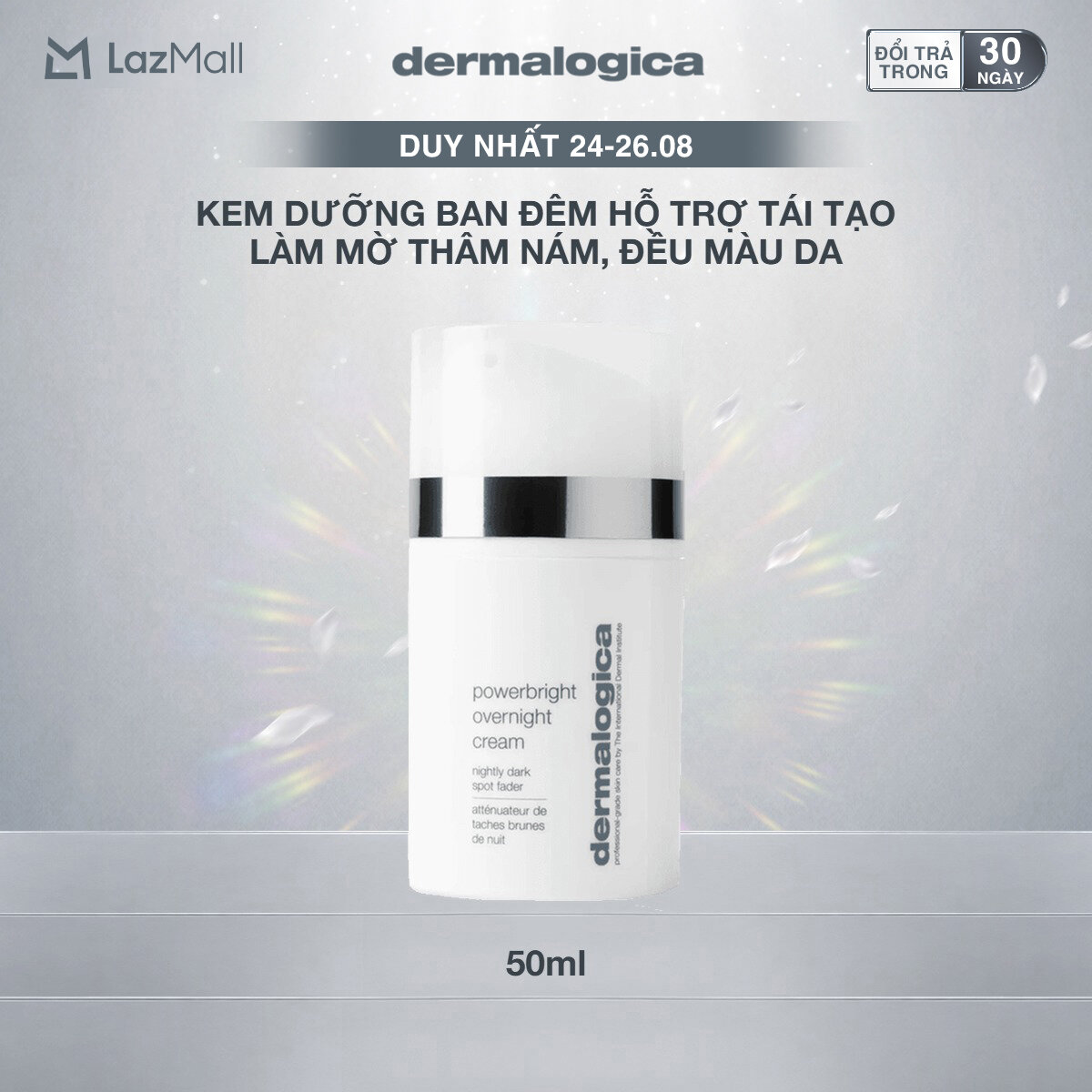 Mới! Kem dưỡng ban đêm dermalogica powerbright overnight cream hỗ trợ tái tạo làm mờ thâm nám, đều màu da 50ml