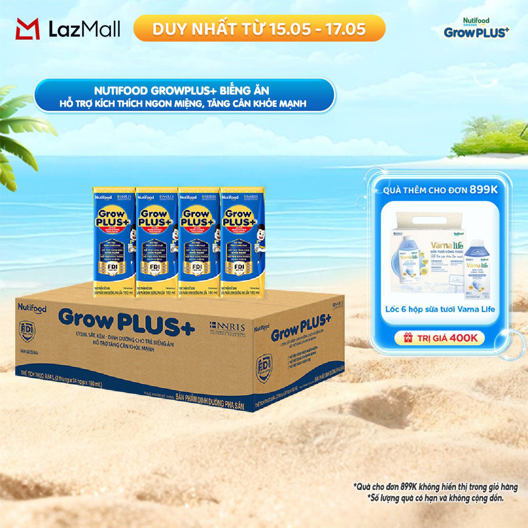 Thùng Sữa Bột Pha Sẵn Nutifood GrowPLUS+ Biếng Ăn 180ml - Hỗ Trợ Kích Thích Ngon Miệng, Tăng Cân Khỏe Mạnh - Trên 2 Tuổi (48 Hộp x 180ml)