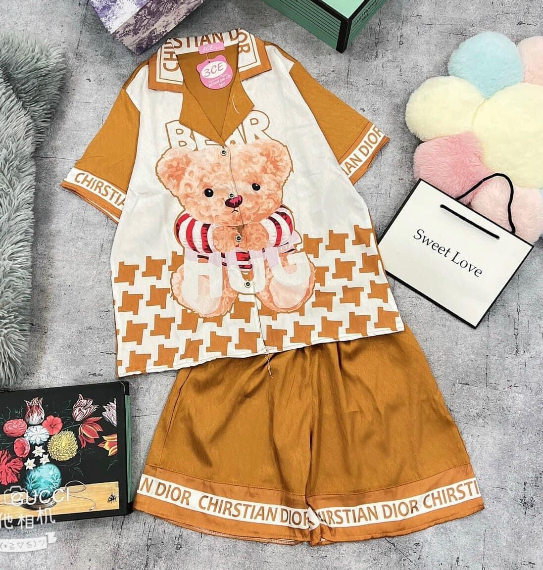 Bộ Pijama đùi Đồ Nhà Moon chất liệu lụa xước ánh kim thiết kế cao cấp giá rẻ in hình dễ thương 5d, bộ đùi Pijama nữ mặc nhà thoải mái, chất vải siêu xịn