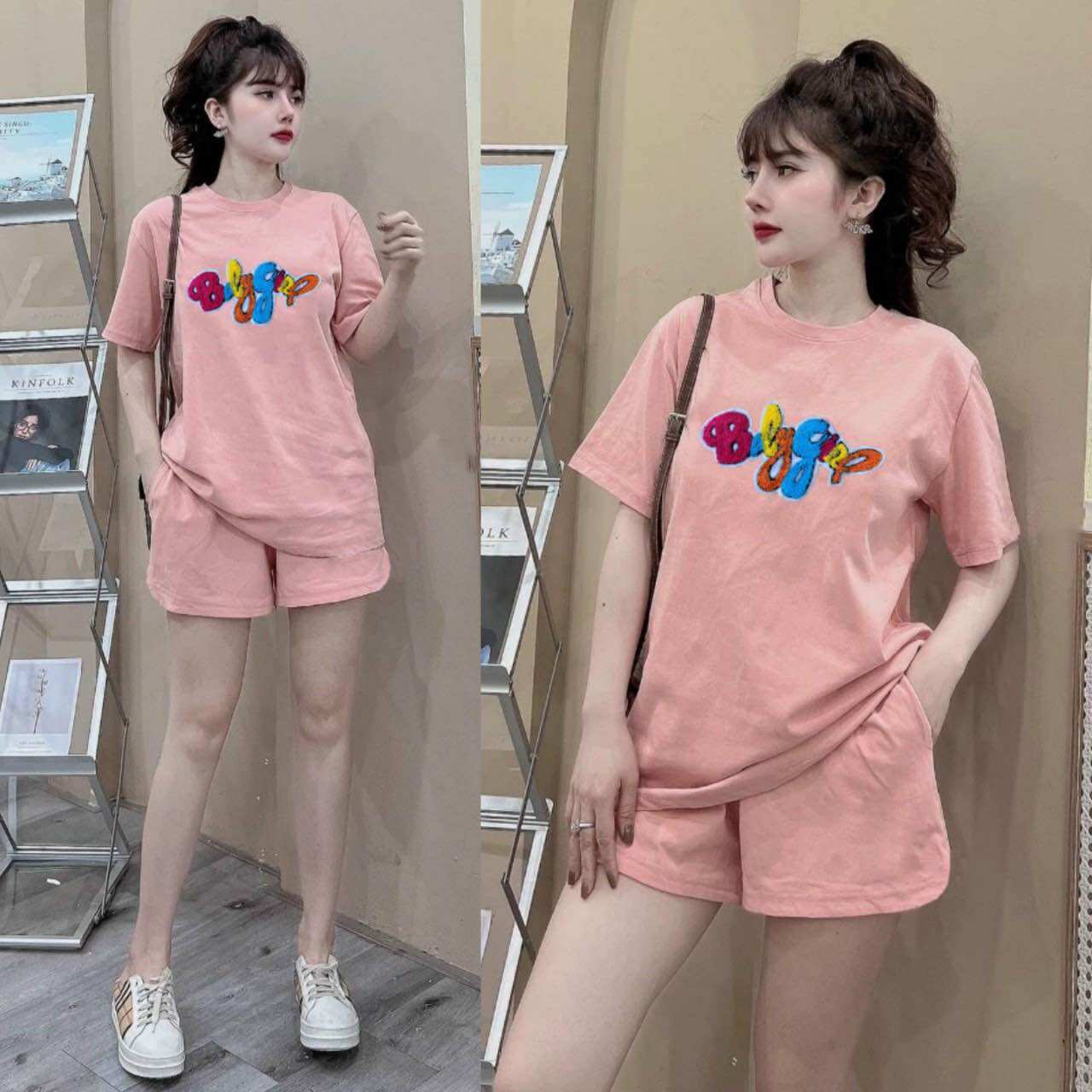Sét bộ short cotton thêu lo go