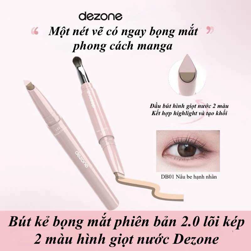 [DEZONE bản 2.0] Bút kẻ bọng mắt phiên bản 2.0 lõi hình giọt nước 2 màu giúp vẽ nhanh, tiết kiệm thời gian, bền màu, lâu trôi
