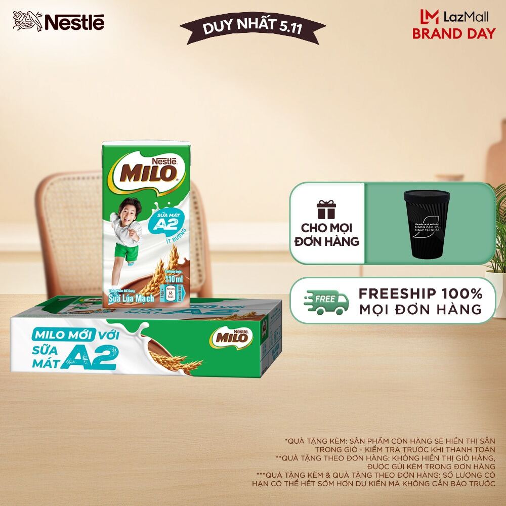 [ƯU ĐÃI THÁNG 11] [FREESHIP TOÀN QUỐC] Thùng Sữa Lúa Mạch Nestle MILO A2 MỚI 48 hộp (4x110ml)