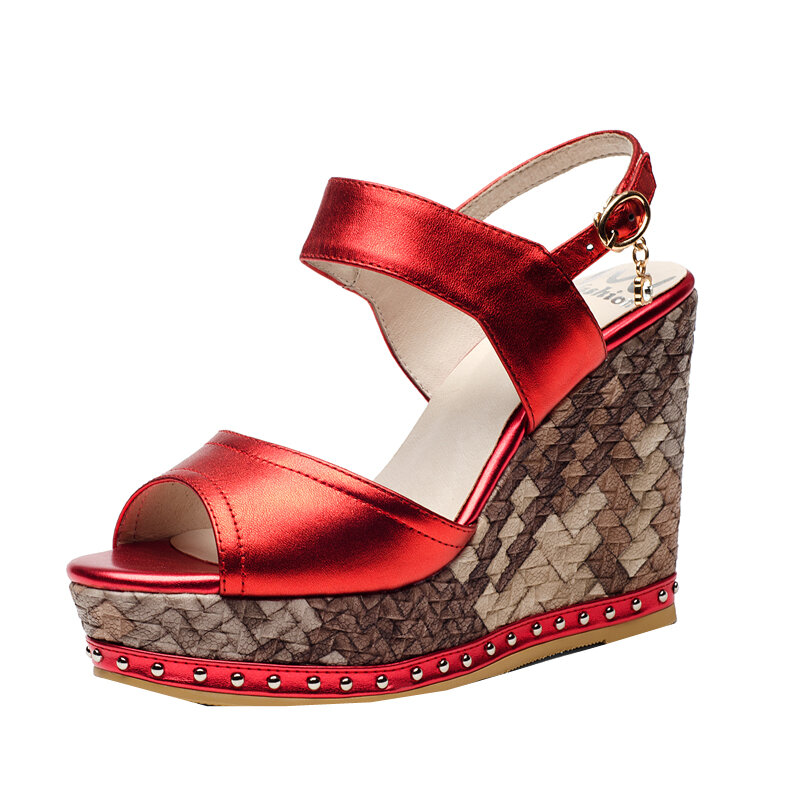Genuine Leather 2020 Summer New Super High Heel Wedge Sandals Platform Platform Platform Platform Platform Shoes Comfortable All-Match Roman Shoes