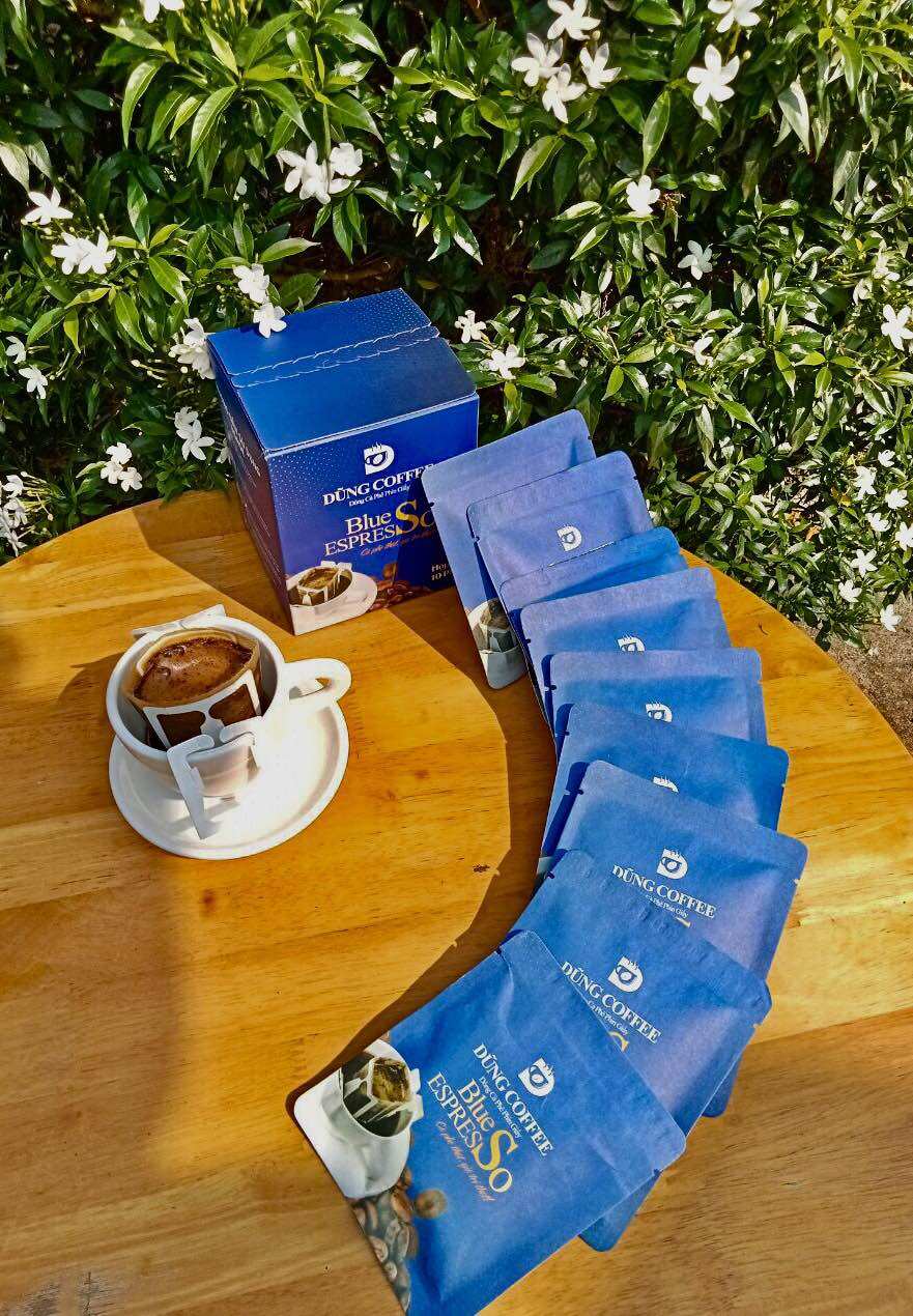 Cà Phê Phin Giấy BLUE ESPRESSO ( Hộp 10 phin x 13g & 10 gói đường). DŨNG COFFEE - cà phê thật, giá trị thật!