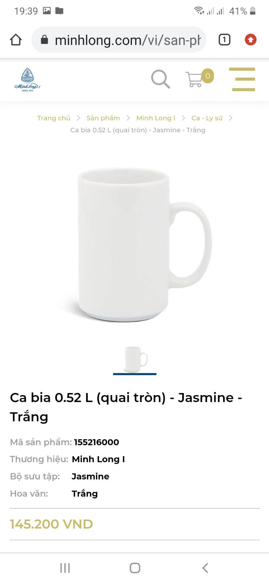 Ly sứ Minh Long 0.52 lít - gốm sứ cao cấp