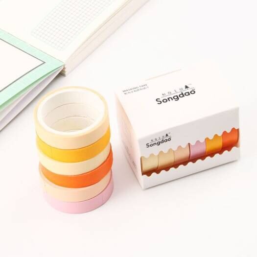 Set hộp 6 cuộn băng dính washi nhiều màu